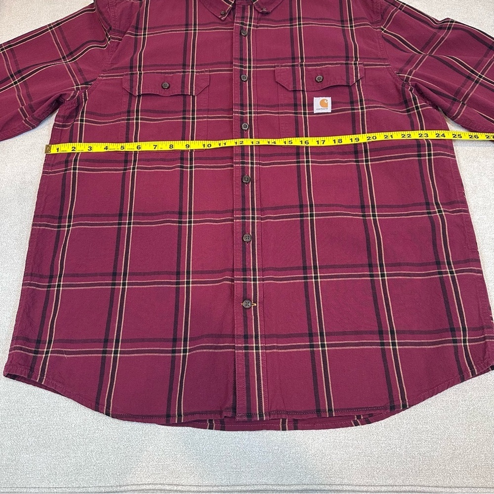 Carhartt Men’s Loose Fit Midweight Chambray Shirt. Deep Red Plaid. Large. - Picture 4 of 9